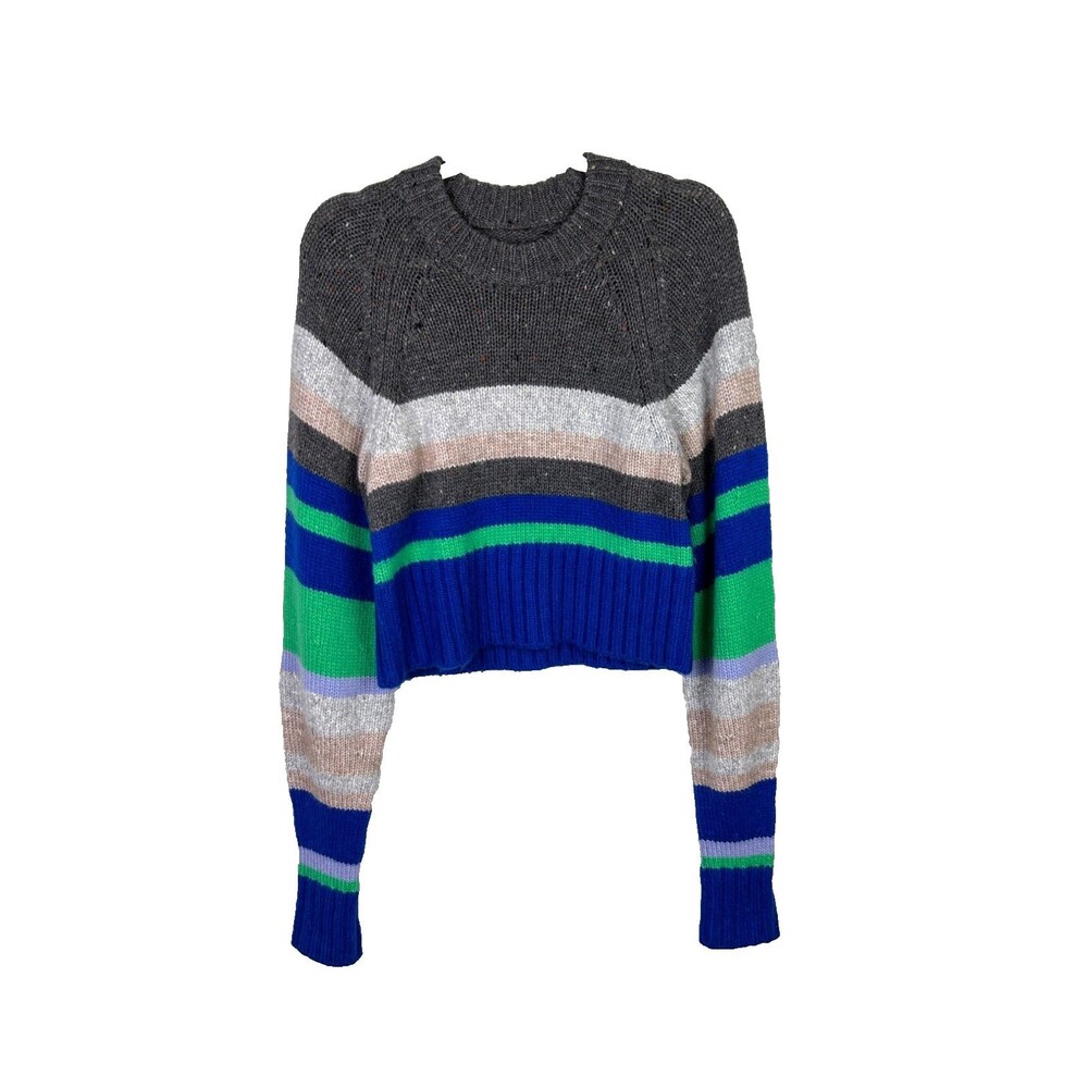 Current/Elliott Moonshine Striped Wool Sweater Cropped Blue Grey Crewneck 1 S